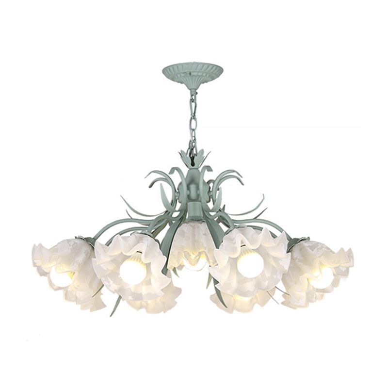 Estilo moderno de 9 luces Luces colgantes de lámparas Flower Glass Pendse Lighting
