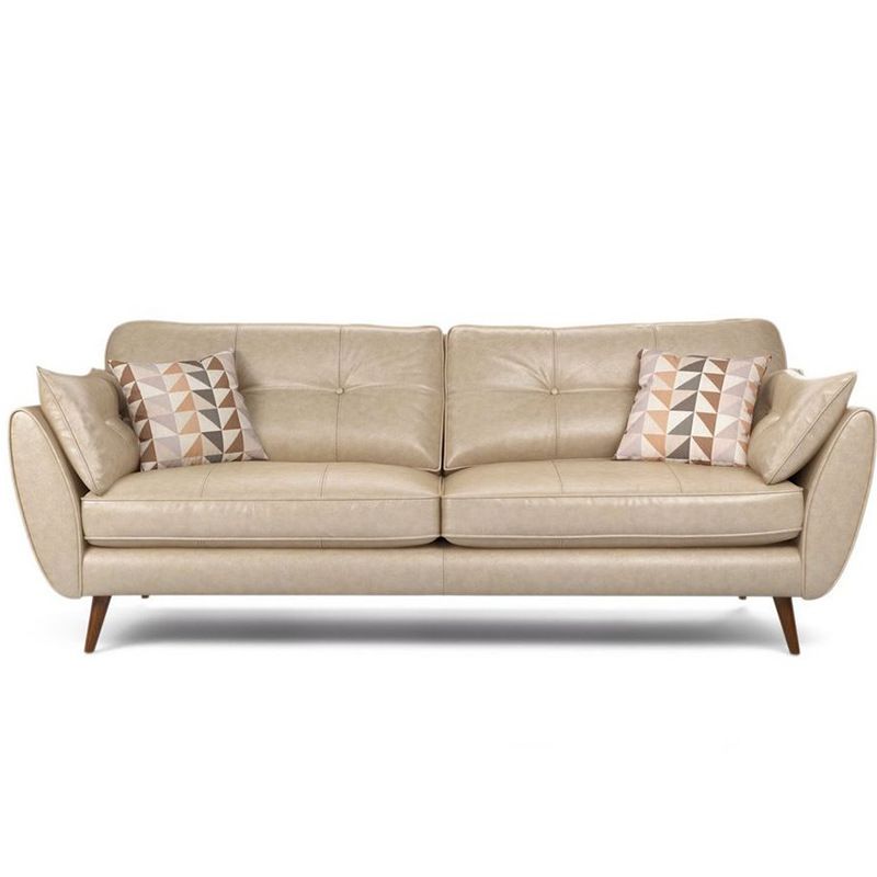 Genuine Leather Flared Arm Sofa Modern Jewel-tuft Wood Legs Sofa