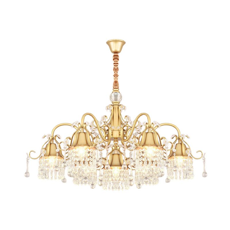 Gol Bell Chandelier minimaliste 7/9 Lumières Kit de lampe de suspension de brin de perle en cristal pour le salon