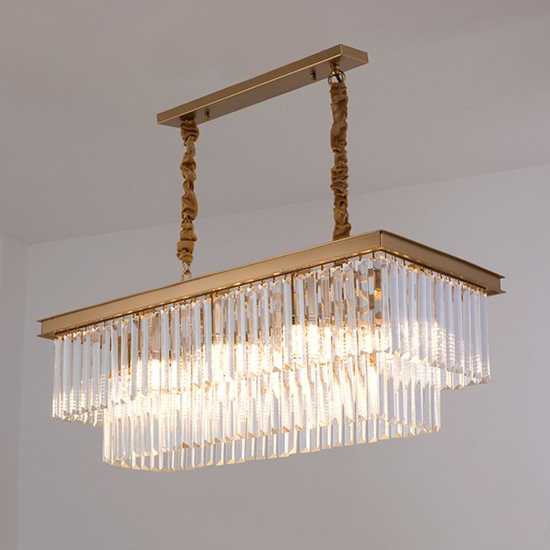 Multiple-Light Rectangle Island Lighting Modern Crystal Island Pendant Lights
