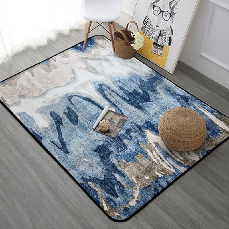 Creative Abstract Rug Blue Shabby Chic Rug Polyester Machine Washable Anti-Slip Backing Carpet for Living Room
