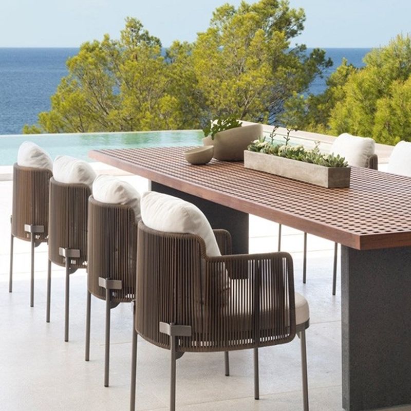 Tropical Brown Dining Chairs with No Distressing Upholstered Patio Arm Chair