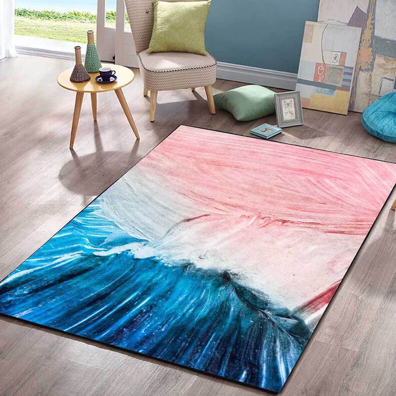Modern Living Room Rug in Pink and Blue Abstract Color Block Print Rug Polyester Washable Non-Slip Area Rug