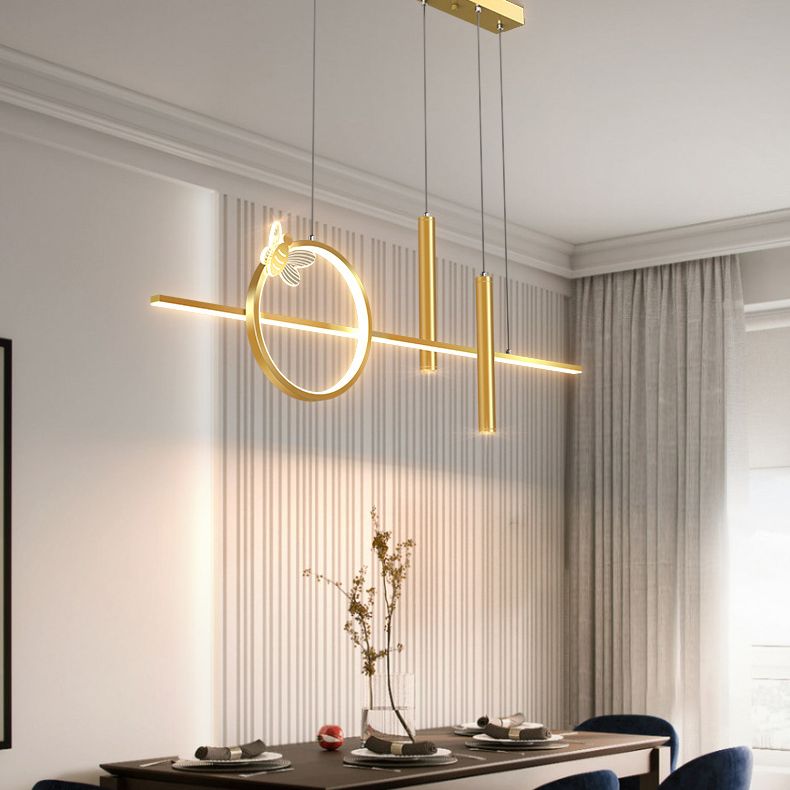 Moderne lineare Inselbeleuchtung LED Gold Metall Anhängerleuchte für Esszimmer