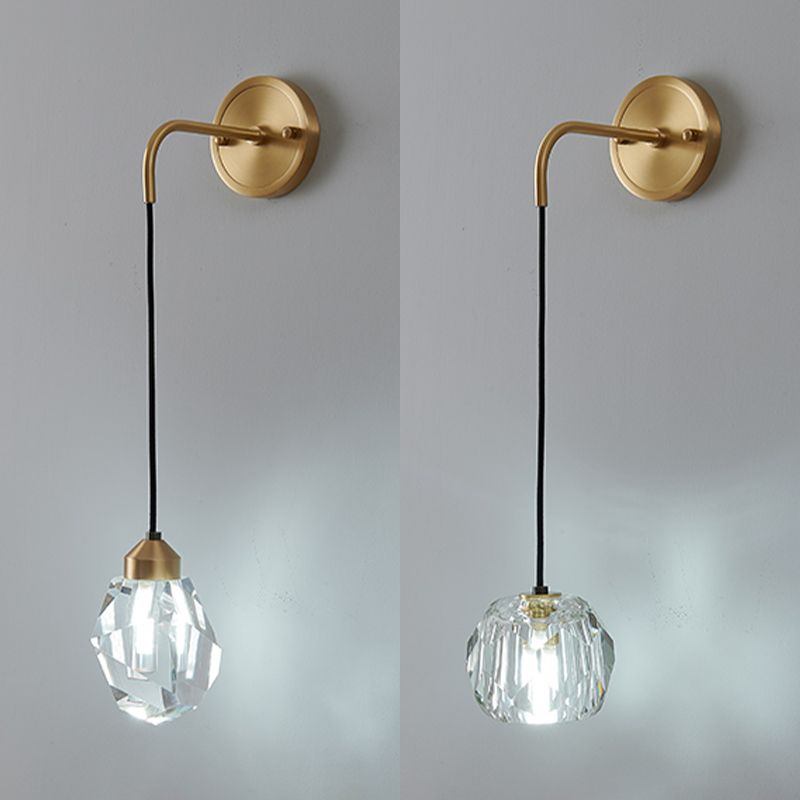 Gold Geometric Hanging Wall Lamp in Modern Luxury Style Copper Wall Sconce with Crystal Shade