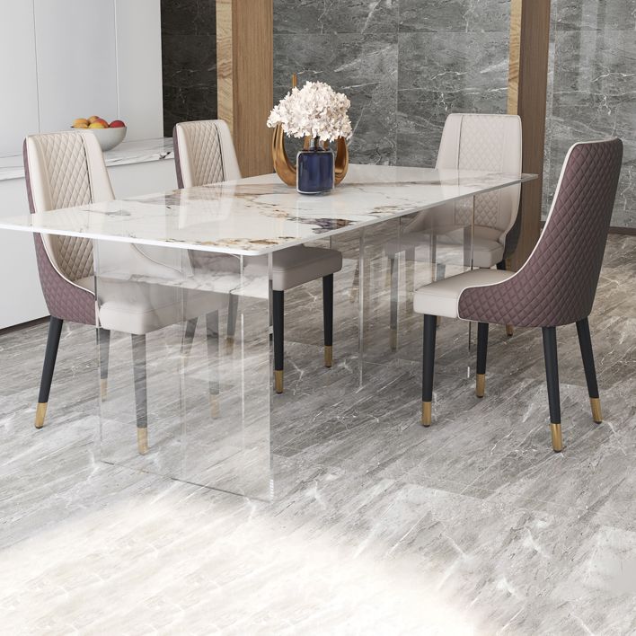 Mesa rectangular contemporánea acrílica mesa de piedra sinterizada para comedor