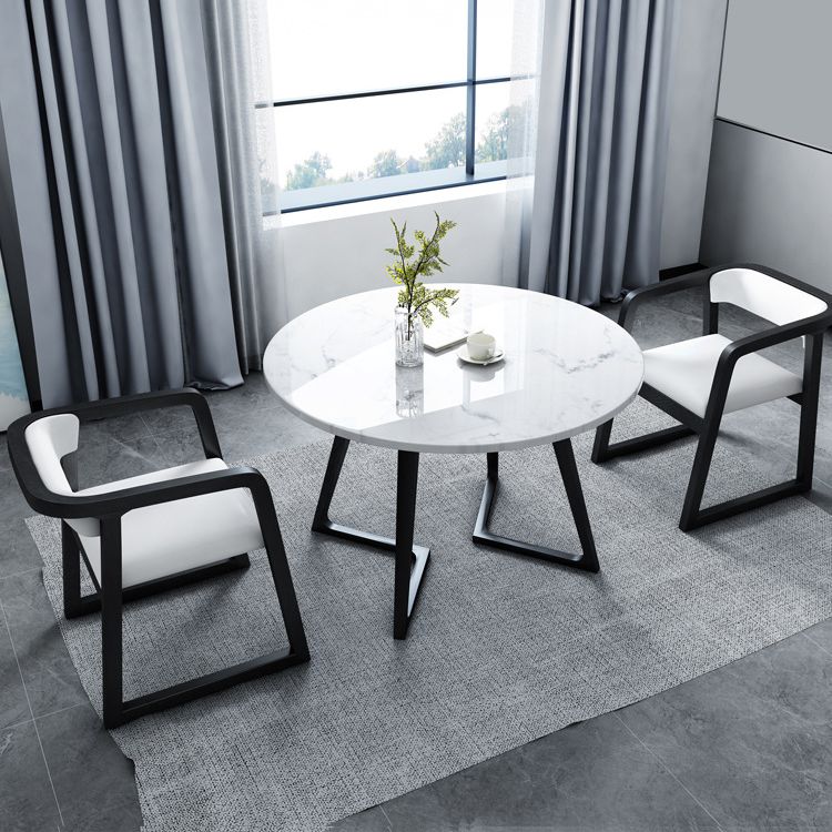 Sintered Stone Dining Table Industrial Wood Base Dining Table in White