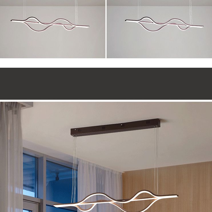 Brown Lines Island Lighting Fixture Contemporary LED Acrylic Hanging Ceiling Light