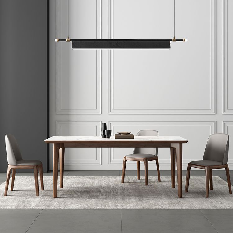 Rectangular Mid-Century Modern Table Sintered Stone Table with Wood Legs