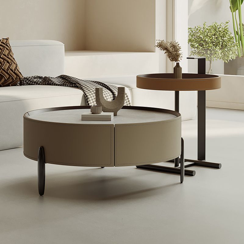 Contemporary Coffee Table Round 3 Legs Slate Coffee Cocktail Table