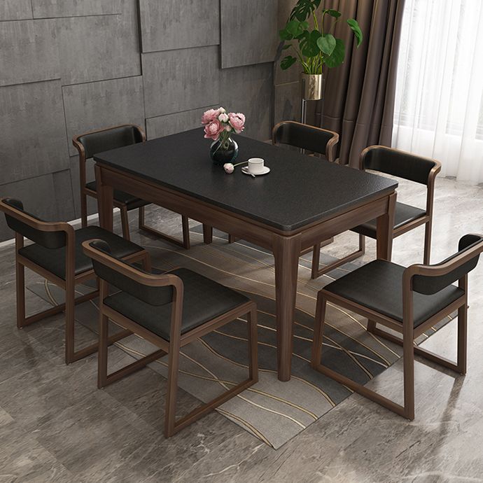 Rectangle Stone Top Dining Table Solid Wood 4 Legs Dining Table for Dining Room