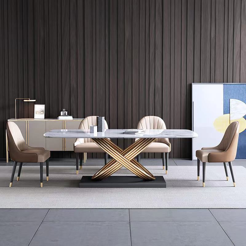 Glam Rectangle Dining Table Set 1/4/5/6/7 Pieces Dinette Set with White Stone Top