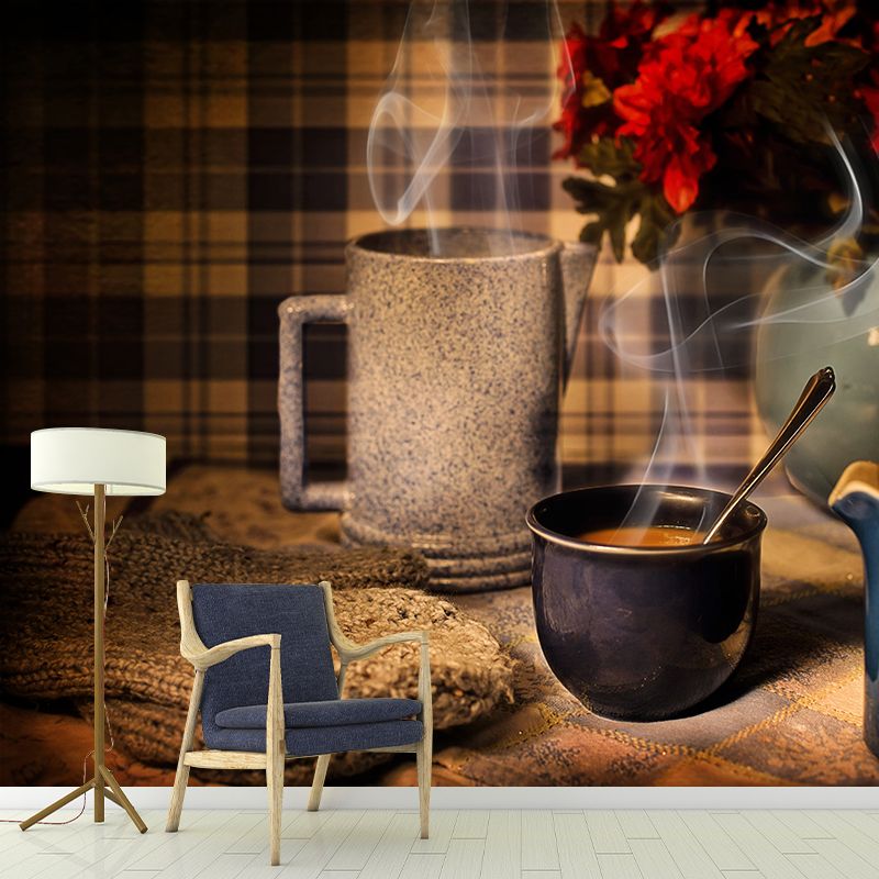 Coffee Mural Wallpaper Contemporary Mildew Resistant Commerce Shop Decoration