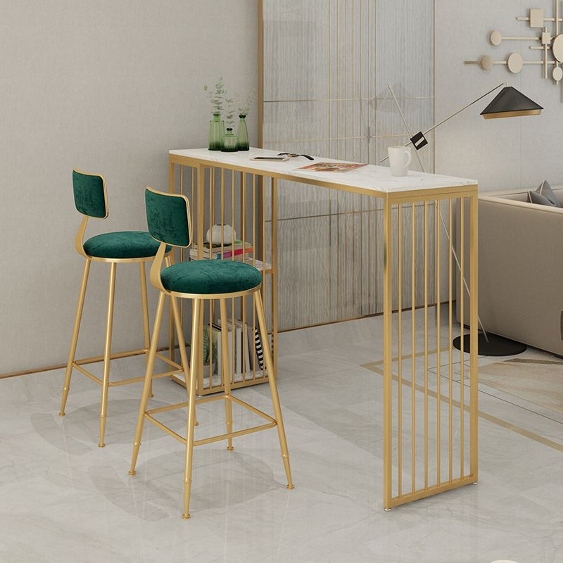 1/3 Pieces Glam Iron Bistro Set Rectangle White Faux Marble Top Bar Table Set with Shelf