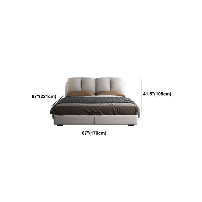 Scandinavian Wood Panel Bed with Faux Leather Rectangular Headboard