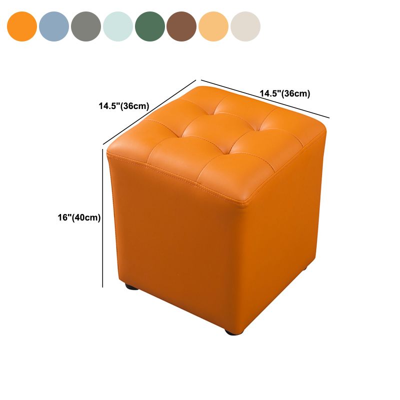 Contemporary Pouf Ottoman Genuine Leather Tufted Upholstered Solid Color Ottoman