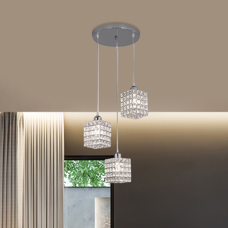 Costilería de clúster cromado Minimalista 3 Bulbos Bisebos Biselado Cristal Techo de suspensión Luz