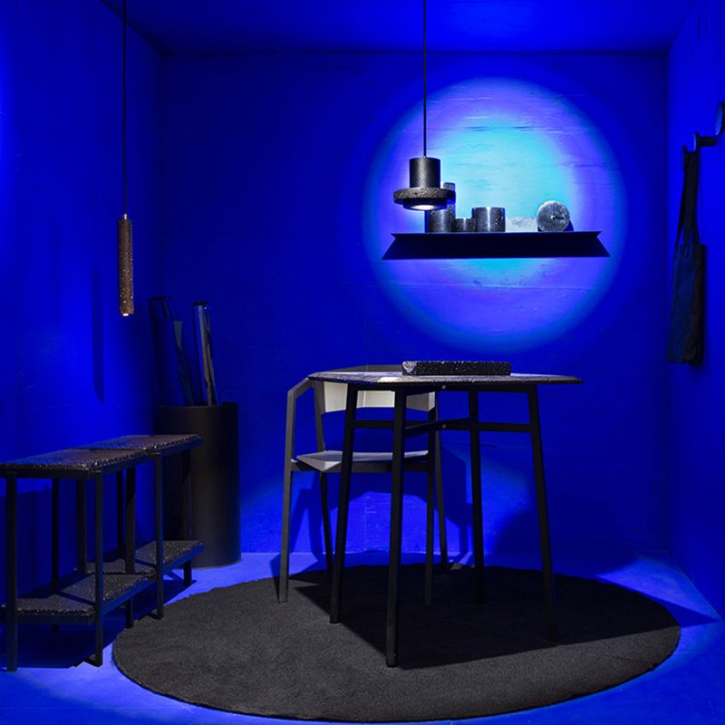 Nordic Shaded Pendant Ceiling Light Stone Bedroom Hanging Light Fixture in Black