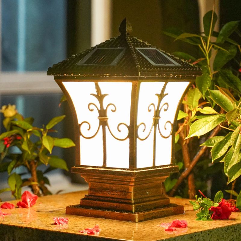 Rectangular Shape Metal Solar Pillar Lamp Modern Style 1-Light Outdoor Lights