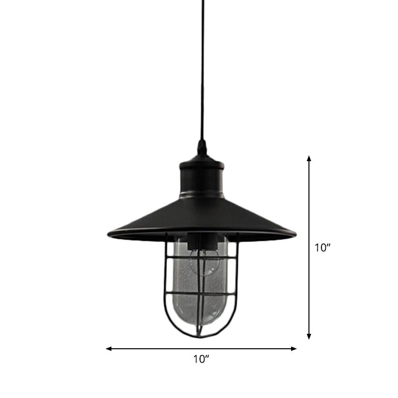 Saucer Dining Room Pendulum Light Rustic Iron 1 Bulb 10.5"/14" Wide Black Pendant Lamp with Extra 2-Shade Guard