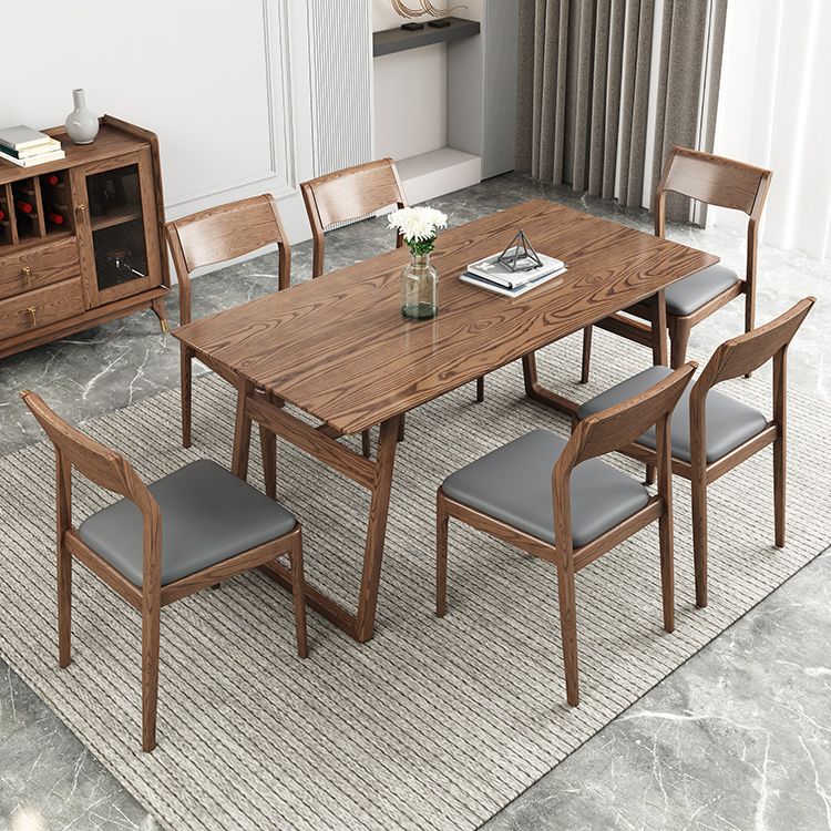 Rectangle Ash Wood Table in Walnut Contemporary Wooden Dining Table with Double Pedestal