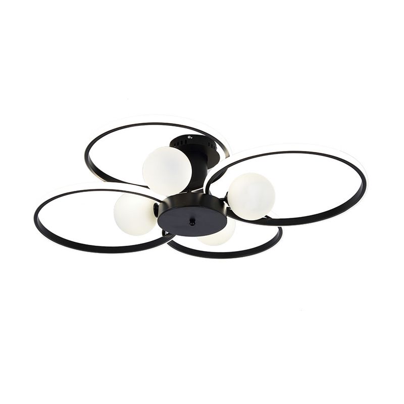 Modern Ring Shaped LED Semi Flush Light Living Room Ceiling Light with Glass Shade