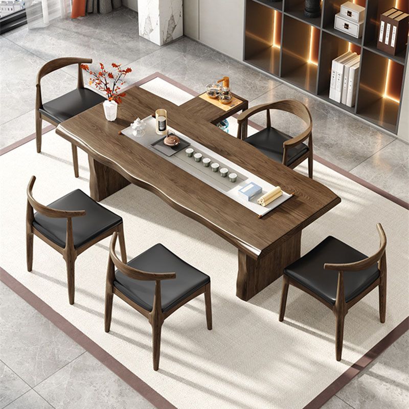 Modern Double Pedestal Dining Table Solid Wood Dining Room Kitchen Table in Brown