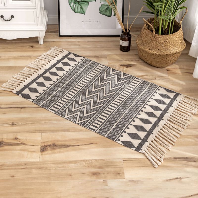 Classic Americana Print Rug Vintage Area Carpet with Fringe Cotton Blend Carpet for Living Room