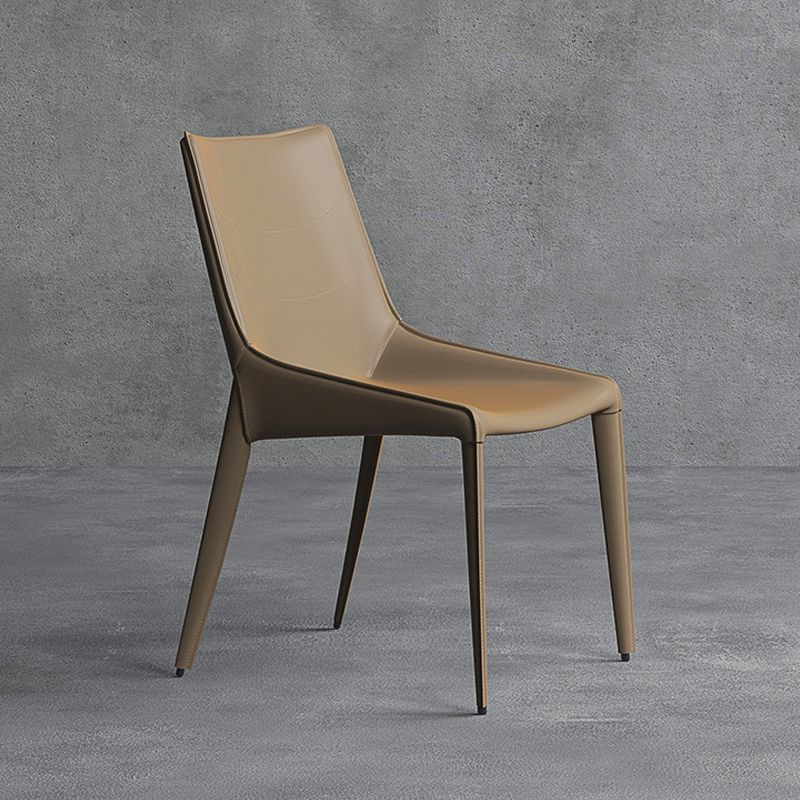 Modern Leather Dining Side Chair Solid Back Armless Side Chair