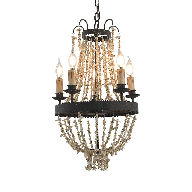 Candle Chandelier Light Traditional Metal 5 Heads Rust Hanging Lamp Kit with Stone