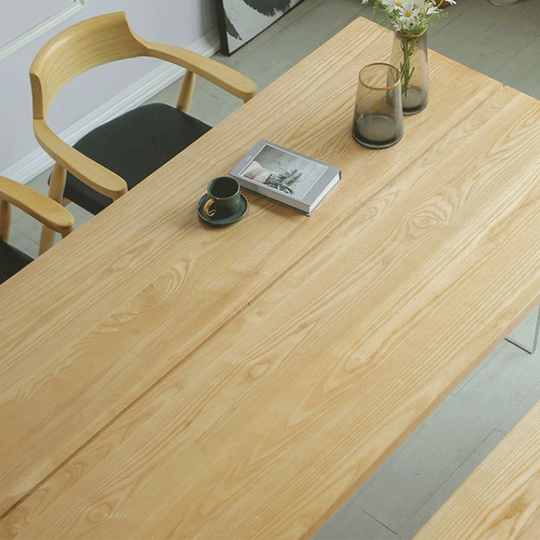 Contemporary Rectangle Wood Standard Height Table Double Pedestal Dining Table