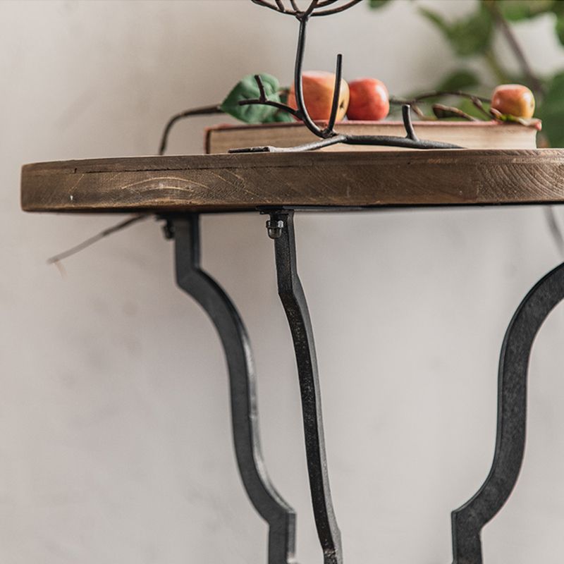 French Country Distressed Wooden Coffee Table Round Top Cocktail Table for Living Room