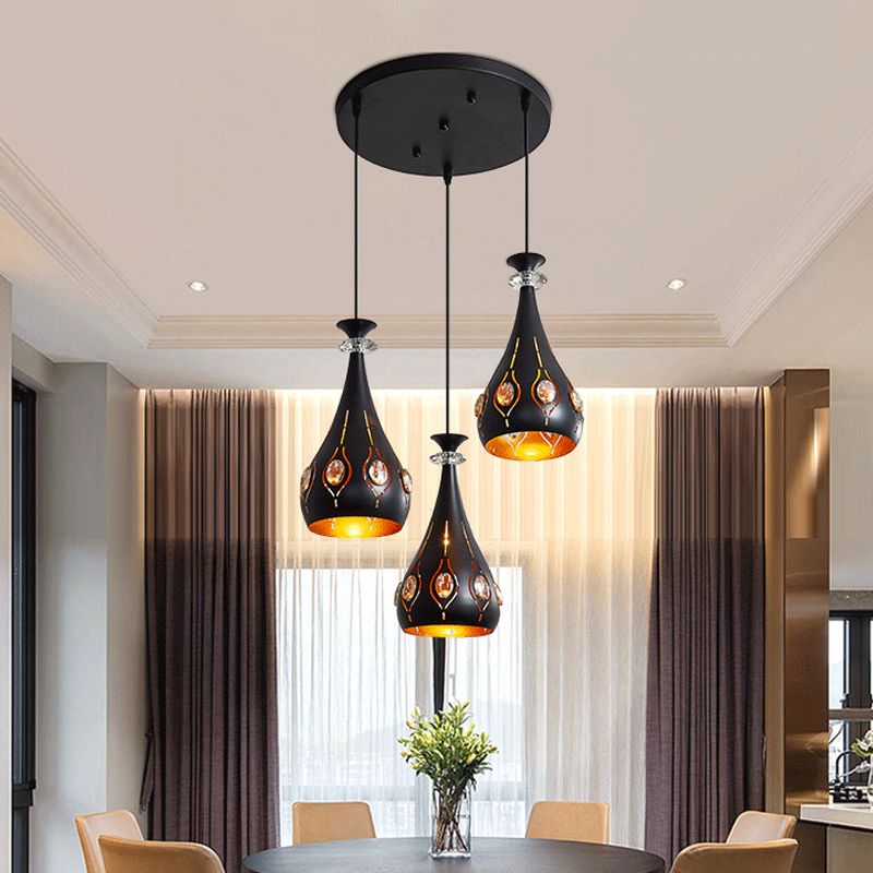 Globe/Oval/Water Cluster Cluster Pendant Modernista Metallic 3 teste Sala da pranzo Pendulum Light in Black