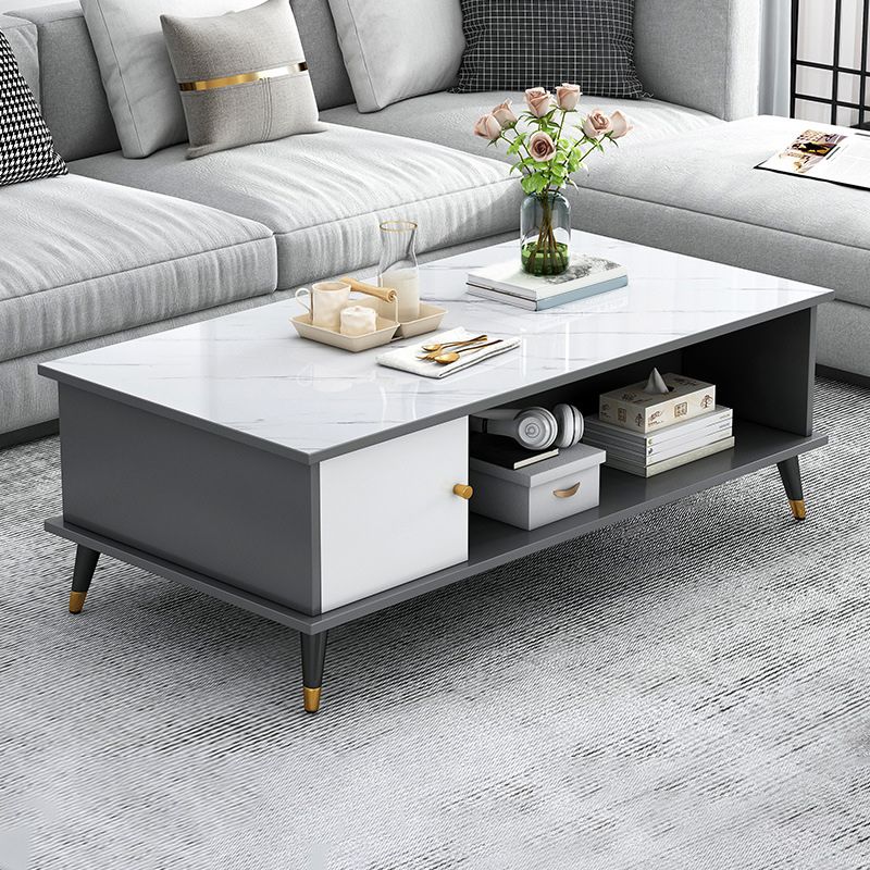 15.7" H Rectangle Wooden Coffee Table Metal 4 Legs Cocktail Table with Storage