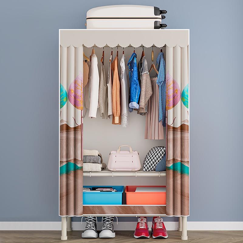 Contemporary Wardrobe Armoire Steel Adjustable Shelves Wardrobe Closet for Bedroom