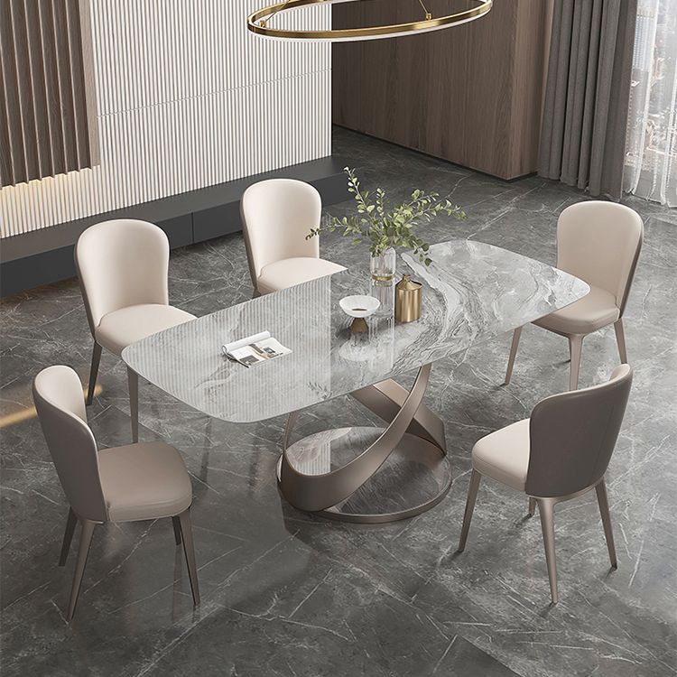 Mesa de comedor de lujo tradicional rectángulo gris mesa de comedor de piedra sinterizada con base de pedestal
