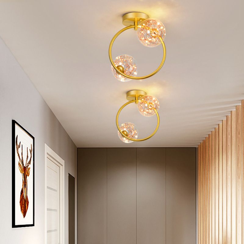Modern Gold Ceiling Lighting Glass Semi Flush Mount for Hallway