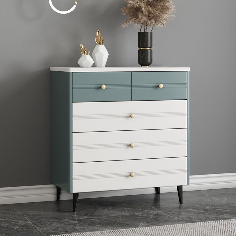 Wooden Storage Drawer Accent Chest White and Blue Cabinet with Drawers