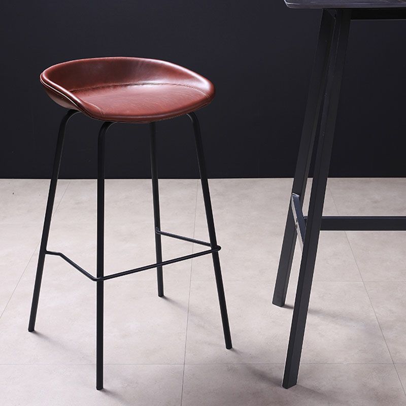 Leather Seat Barstool Industrial Metal Counter Stool with Low Back