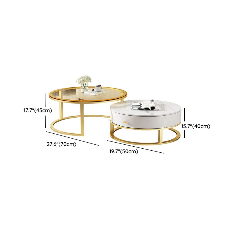 Gold Glass Top Coffee Table Set Frame Cocktail Table with Drawers