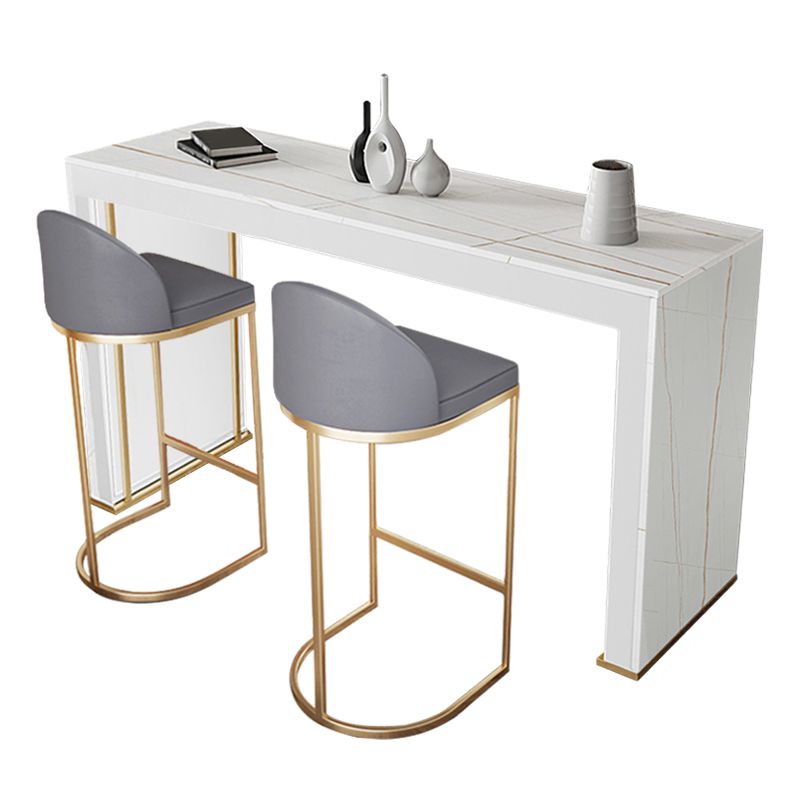 Modern Bar Pub Table Set 1/3 Pcs  Rectangle Stone Top Bar Table and Upholstered Stools