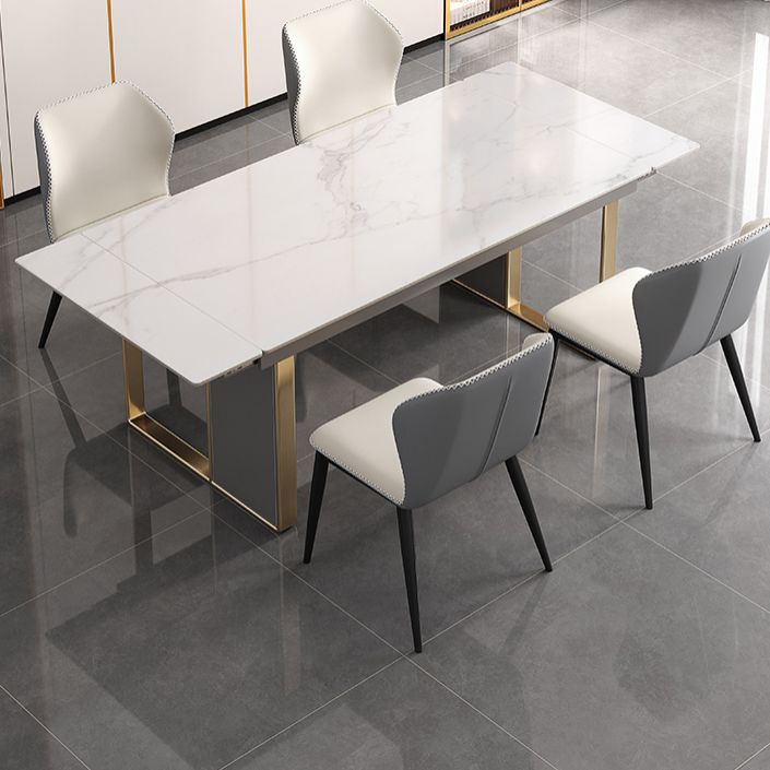 Juego de comedor de piedra sinterizada escandinava con mesa rectangular y juego de comedor de hojas