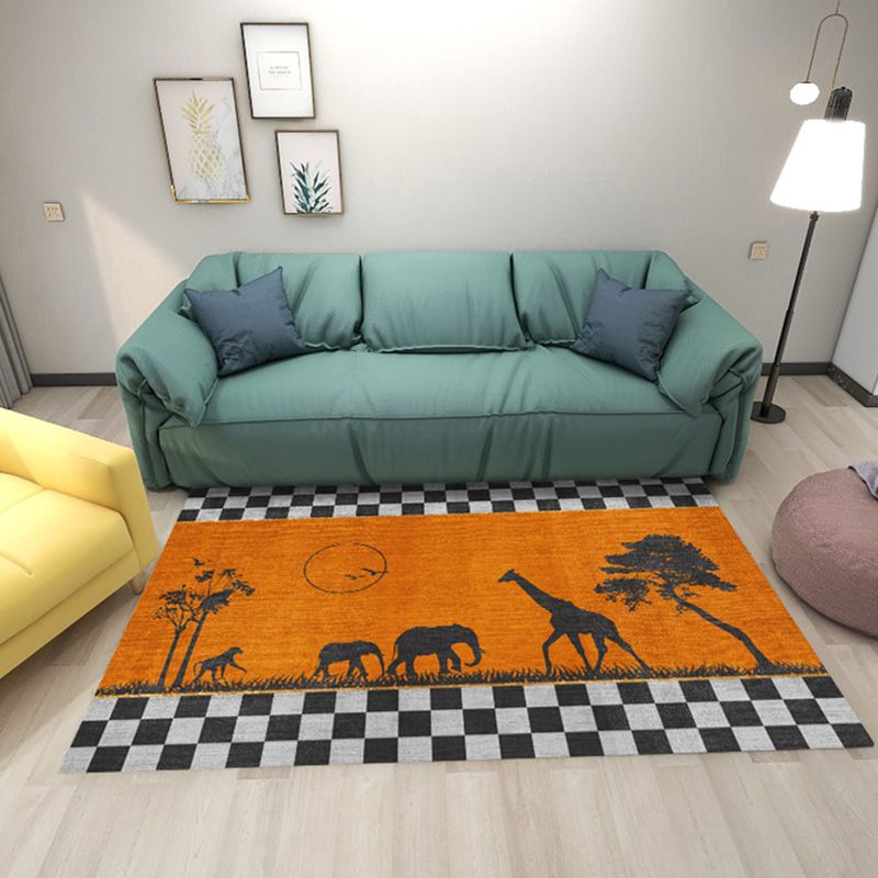 Minimalistischer Indoor-Teppich mit Tiermuster, farbenfroher, zeitgenössischer Teppich, waschbarer Wohnzimmerteppich aus Polyester