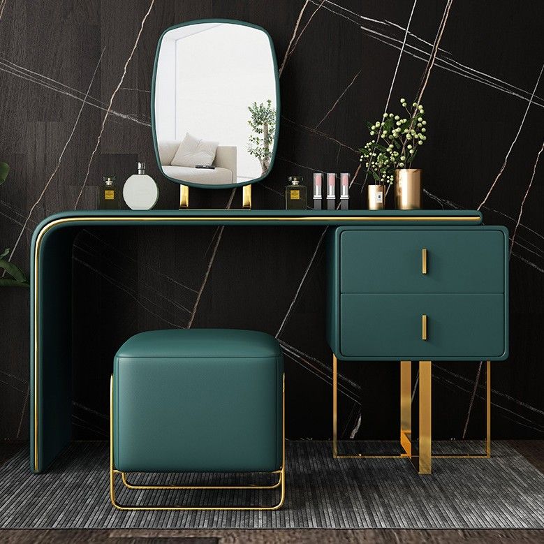 Glam Make-up Vanity with 2 Storage Drawers 20.47" Wide Faux Leather Dresser