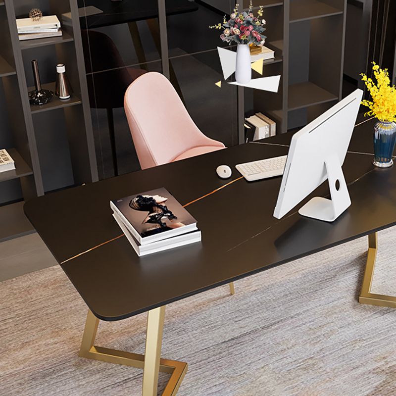 Glam Writing Desk Rectangular Secretary Desk with Metal Legs