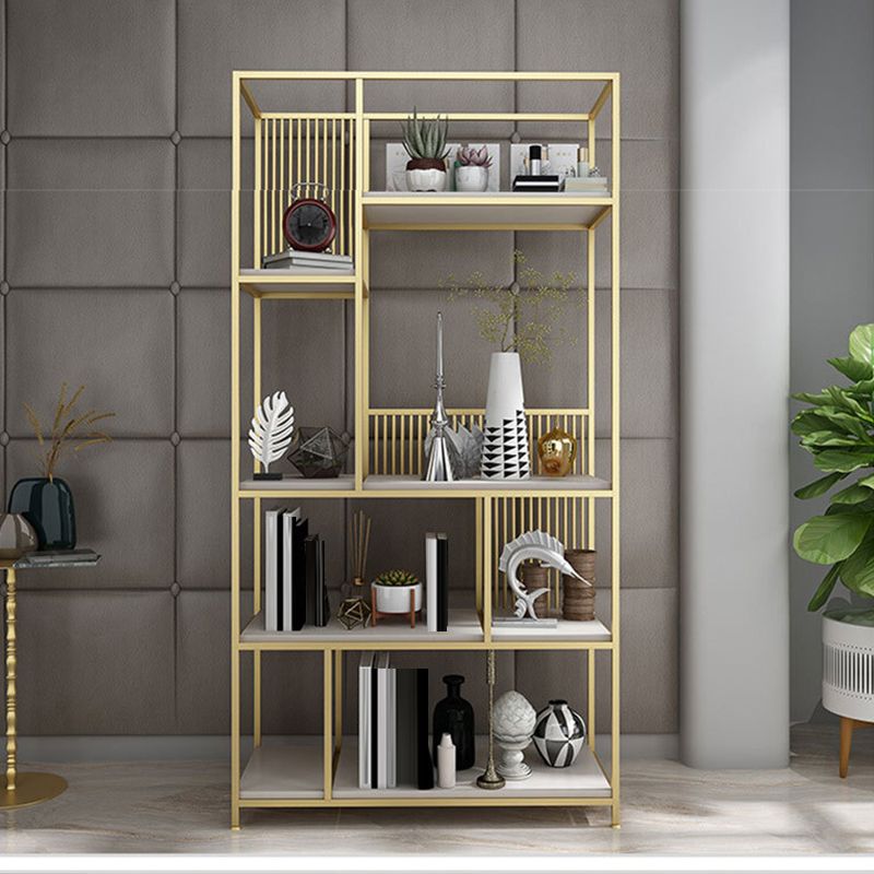 Metal and Wooden Bookshelf Vertical Open Etagere Bookcase with 5 Shelves