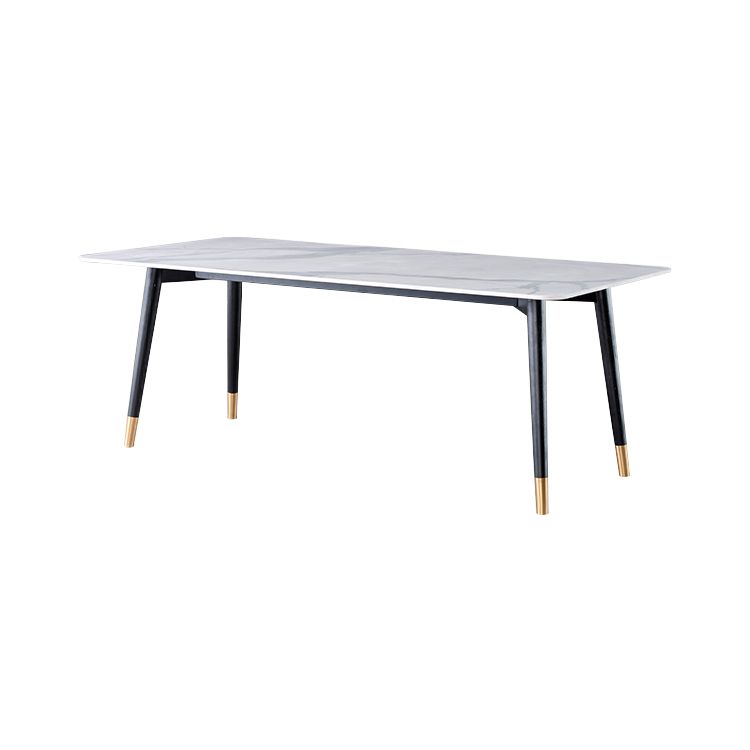 Wood Industrial Rectangular Dining Table Sintered Stone Table with 4 Black Legs