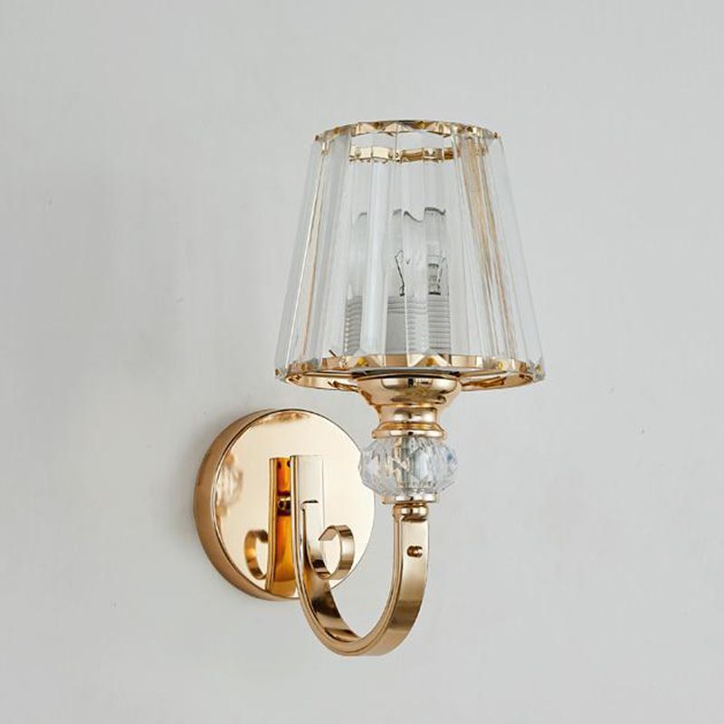 Modern Style Cone Wall Light Sconce Crystal Block 1-Light Wall Mount Lamp in Gold
