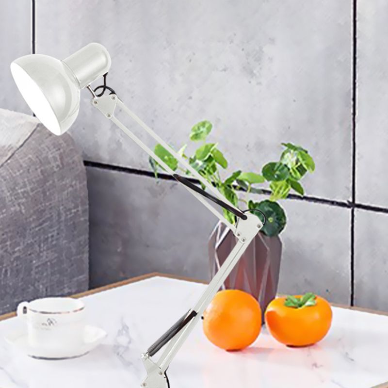 Modern Stylish 1 Bulb Desk Lamp with Metal Shade Black/White Adjustable Domed Reading Book Light for Bedroom