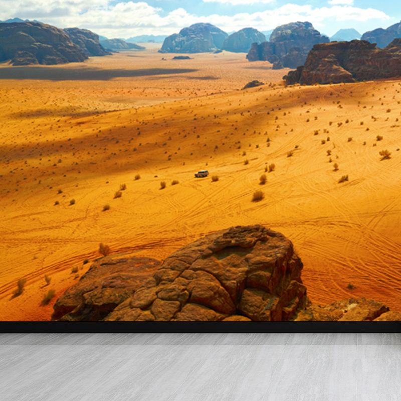 Modernism Desert Landscape Mural Decal Yellow Plant and Rock Mountain Wall Covering